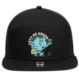 Cute Earth Day Lets Go Green Save The Earth 7 Panel Mesh Trucker Snapback Hat