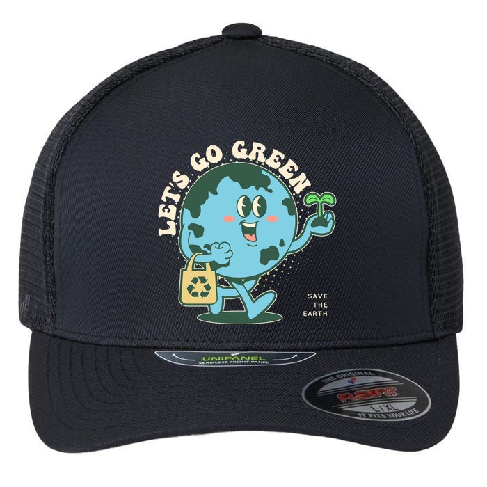 Cute Earth Day Lets Go Green Save The Earth Flexfit Unipanel Trucker Cap