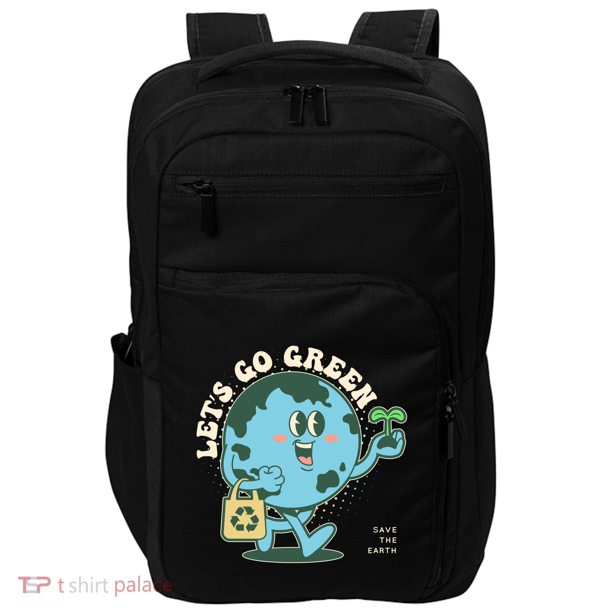 Cute Earth Day Lets Go Green Save The Earth Impact Tech Backpack