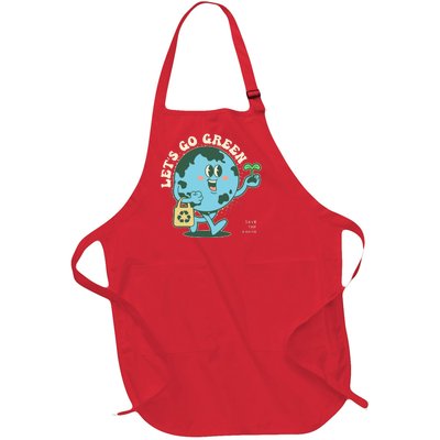 Cute Earth Day Lets Go Green Save The Earth Full-Length Apron With Pockets