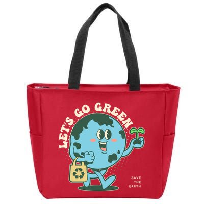 Cute Earth Day Lets Go Green Save The Earth Zip Tote Bag