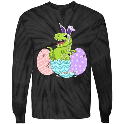 Cute Easter Dinosaur T Rex Bunny Easter Day Tie-Dye Long Sleeve Shirt