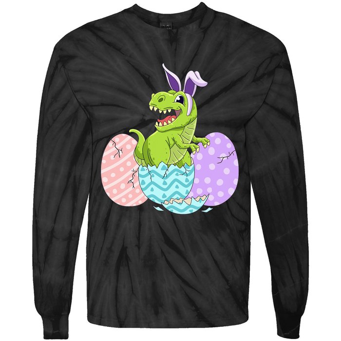 Cute Easter Dinosaur T Rex Bunny Easter Day Tie-Dye Long Sleeve Shirt