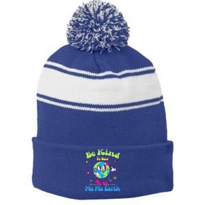 Cute Earth Day Be Kind To Our Ma Ma Earth Cool Retro Planet Gift Stripe Pom Pom Beanie