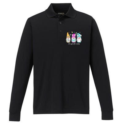 Cute Easter Day Gnome Love Lunch Lady  Matching Performance Long Sleeve Polo