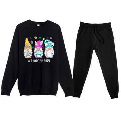 Cute Easter Day Gnome Love Lunch Lady  Matching Premium Crewneck Sweatsuit Set