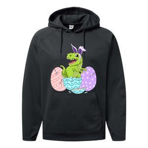 Cute Easter Dinosaur T Rex Bunny Easter Day Toddler  Performance Fleece Hoodie