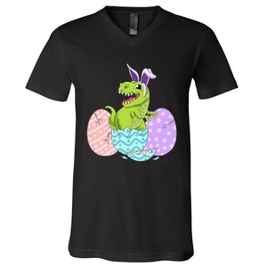 Cute Easter Dinosaur T Rex Bunny Easter Day Toddler  V-Neck T-Shirt