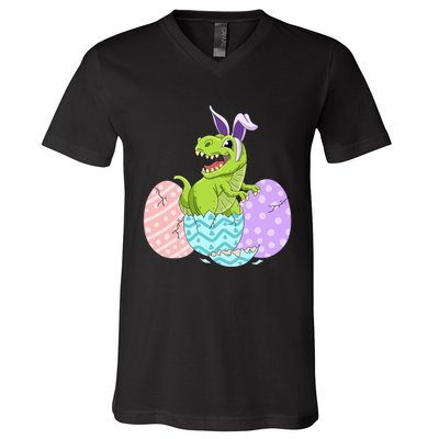 Cute Easter Dinosaur T Rex Bunny Easter Day Toddler  V-Neck T-Shirt