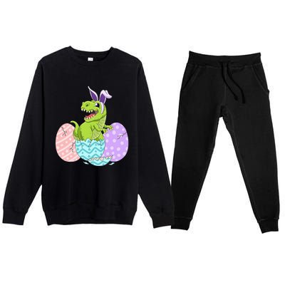 Cute Easter Dinosaur T Rex Bunny Easter Day Toddler  Premium Crewneck Sweatsuit Set