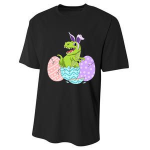 Cute Easter Dinosaur T Rex Bunny Easter Day Toddler  Performance Sprint T-Shirt