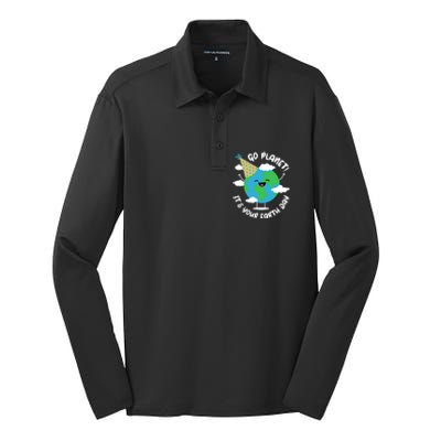 Cute Earth Day Go Planet Its Your Earth Day Boy Silk Touch Performance Long Sleeve Polo