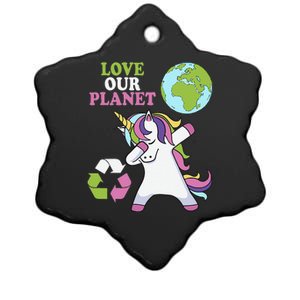 Cute Earth Day Unicorn Dabbing Love Our Planet Unicorns Ceramic Star Ornament