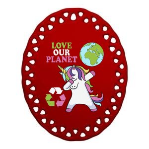 Cute Earth Day Unicorn Dabbing Love Our Planet Unicorns Ceramic Oval Ornament