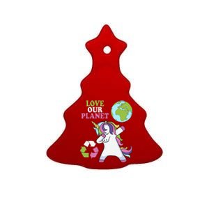 Cute Earth Day Unicorn Dabbing Love Our Planet Unicorns Ceramic Tree Ornament