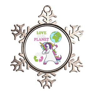 Cute Earth Day Unicorn Dabbing Love Our Planet Unicorns Metallic Star Ornament