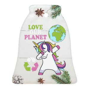 Cute Earth Day Unicorn Dabbing Love Our Planet Unicorns Ceramic Bell Ornament