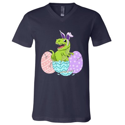 Cute Easter Dinosaur T Rex Bunny Easter Day V-Neck T-Shirt