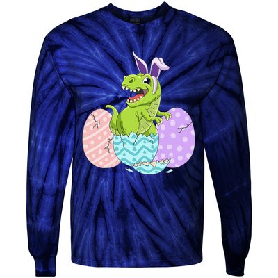 Cute Easter Dinosaur T Rex Bunny Easter Day Tie-Dye Long Sleeve Shirt