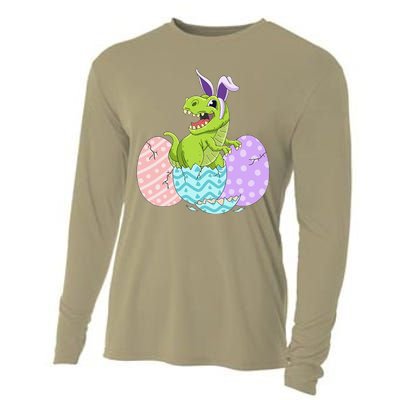 Cute Easter Dinosaur T Rex Bunny Easter Day Cooling Performance Long Sleeve Crew