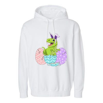 Cute Easter Dinosaur T Rex Bunny Easter Day Garment-Dyed Fleece Hoodie