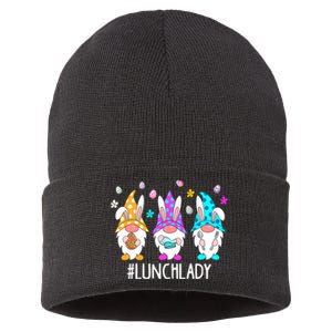 Cute Easter Day Gnome Love Lunch Lady Wo Matching Sustainable Knit Beanie