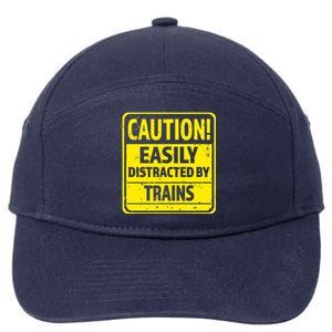 Caution Easily Distracted By Trains 7-Panel Snapback Hat