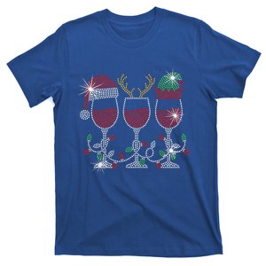 Christmas Elf Deer Santa Hat Wine Glasses Bling Xmas Light T-Shirt