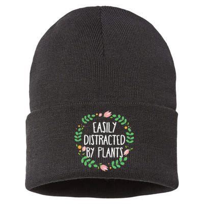 Cute Easily Distracted By Plants Gardening Gift Sustainable Knit Beanie