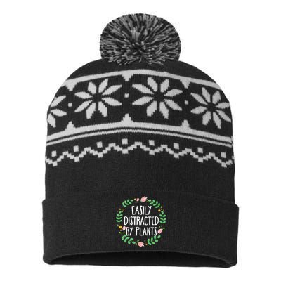 Cute Easily Distracted By Plants Gardening Gift USA-Made Snowflake Beanie