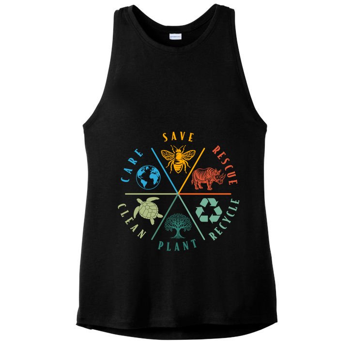 Celebrate Earth Day Save Rescue Recycle Plant Clean Care Ladies PosiCharge Tri-Blend Wicking Tank
