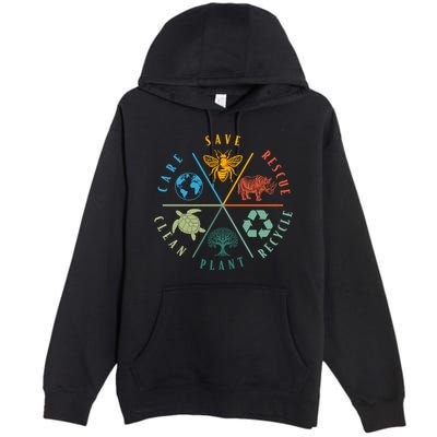 Celebrate Earth Day Save Rescue Recycle Plant Clean Care Premium Pullover Hoodie