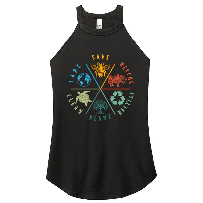 Celebrate Earth Day Save Rescue Recycle Plant Clean Care Women's Perfect Tri Rocker Tank