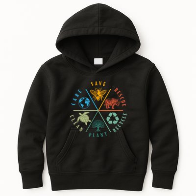 Celebrate Earth Day Save Rescue Recycle Plant Clean Care Kids Hoodie