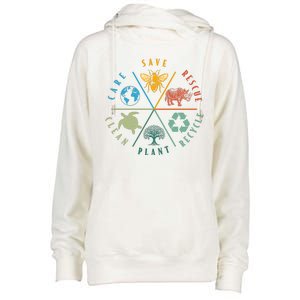 Celebrate Earth Day Save Rescue Recycle Plant Clean Care Womens Funnel Neck Pullover Hood