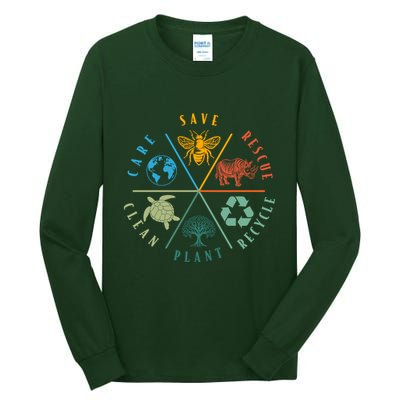 Celebrate Earth Day Save Rescue Recycle Plant Clean Care Tall Long Sleeve T-Shirt