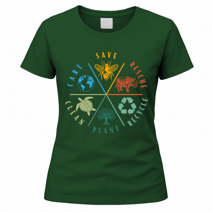 Celebrate Earth Day Save Rescue Recycle Plant Clean Care Women's T-Shirt