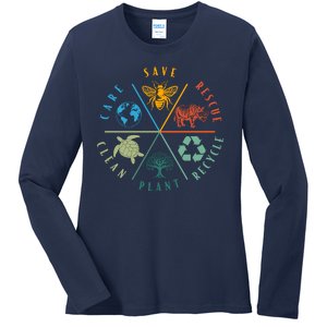 Celebrate Earth Day Save Rescue Recycle Plant Clean Care Ladies Long Sleeve Shirt