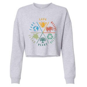 Celebrate Earth Day Save Rescue Recycle Plant Clean Care Cropped Pullover Crew