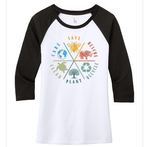 Celebrate Earth Day Save Rescue Recycle Plant Clean Care Women's Tri-Blend 3/4-Sleeve Raglan Shirt