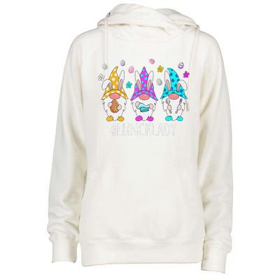 Cute Easter Day Gnome Love Lunch Lady  Matching Womens Funnel Neck Pullover Hood