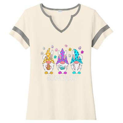 Cute Easter Day Gnome Love Lunch Lady  Matching Ladies Halftime Notch Neck Tee