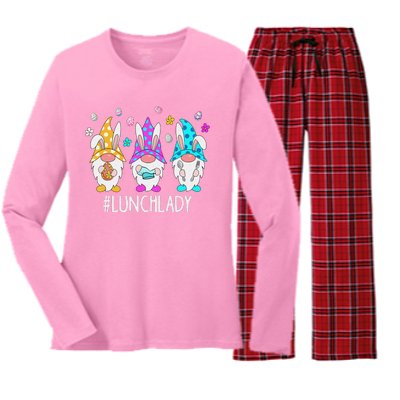 Cute Easter Day Gnome Love Lunch Lady  Matching Women's Long Sleeve Flannel Pajama Set 