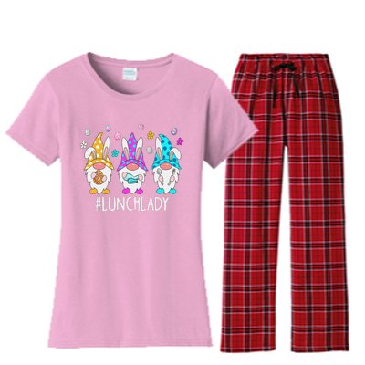 Cute Easter Day Gnome Love Lunch Lady  Matching Women's Flannel Pajama Set