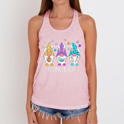 Cute Easter Day Gnome Love Lunch Lady  Matching Women's Knotted Racerback Tank