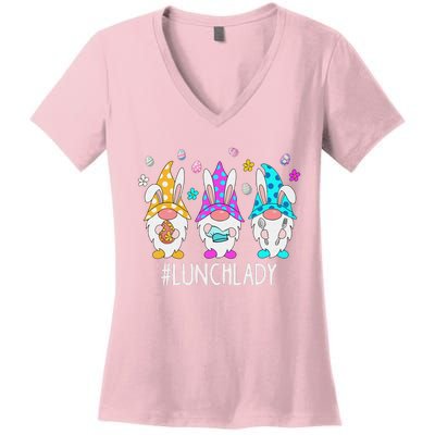 Cute Easter Day Gnome Love Lunch Lady  Matching Women's V-Neck T-Shirt