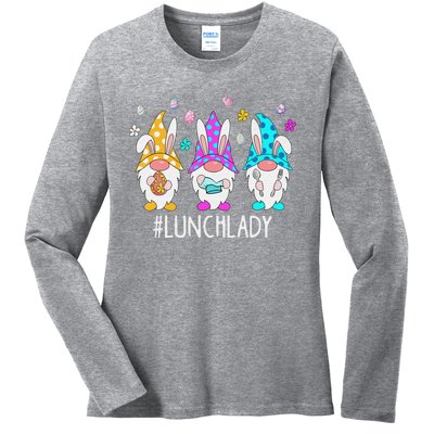 Cute Easter Day Gnome Love Lunch Lady  Matching Ladies Long Sleeve Shirt