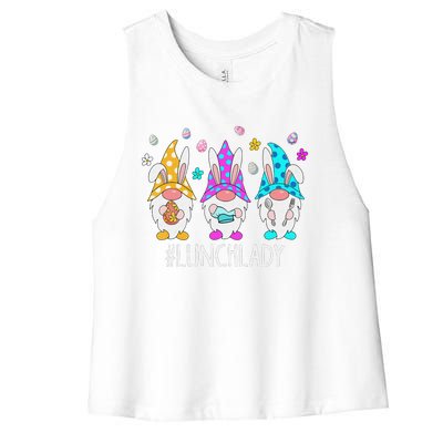 Cute Easter Day Gnome Love Lunch Lady  Matching Women's Racerback Cropped Tank