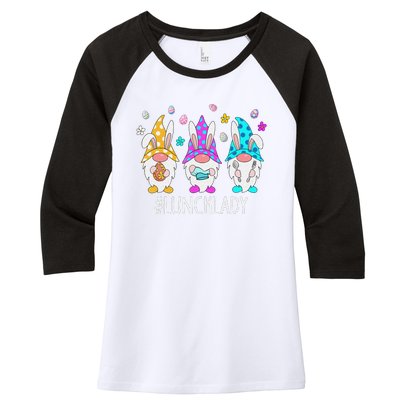 Cute Easter Day Gnome Love Lunch Lady  Matching Women's Tri-Blend 3/4-Sleeve Raglan Shirt