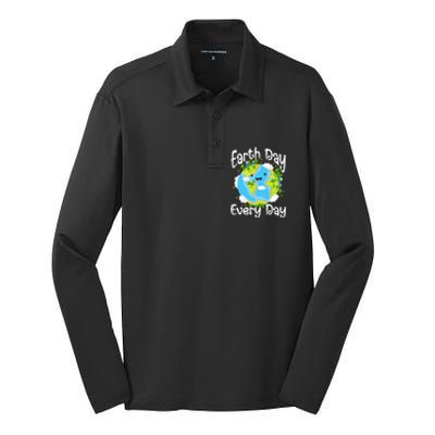 Cute Earth Day Every Day Save Our Planet Green Gift Silk Touch Performance Long Sleeve Polo